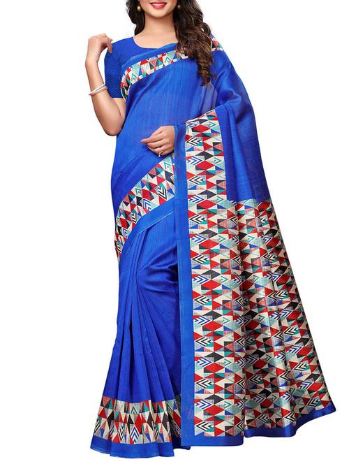 contrast bordered printed saree with blouse - 15788173 - Very Small Image - 1