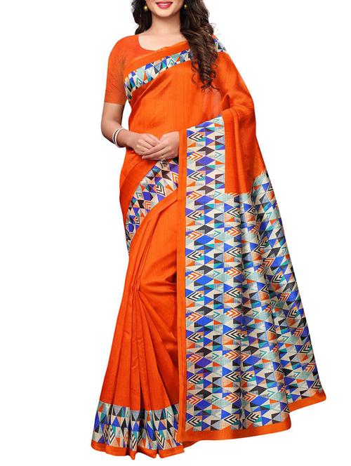 contrast bordered printed saree with blouse - 15788174 - Very Small Image - 1