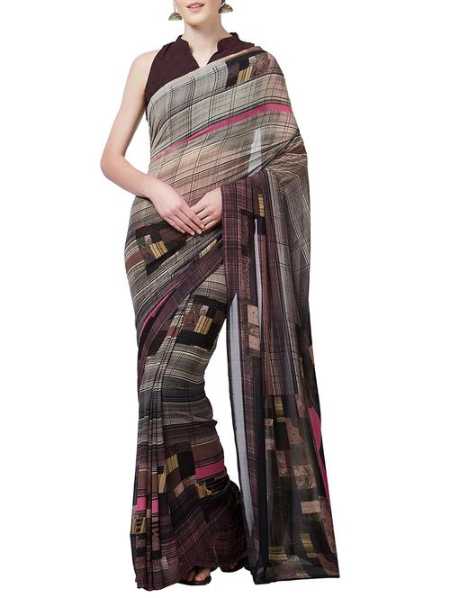 abstract printed saree with blouse - 15788416 - Very Small Image - 1
