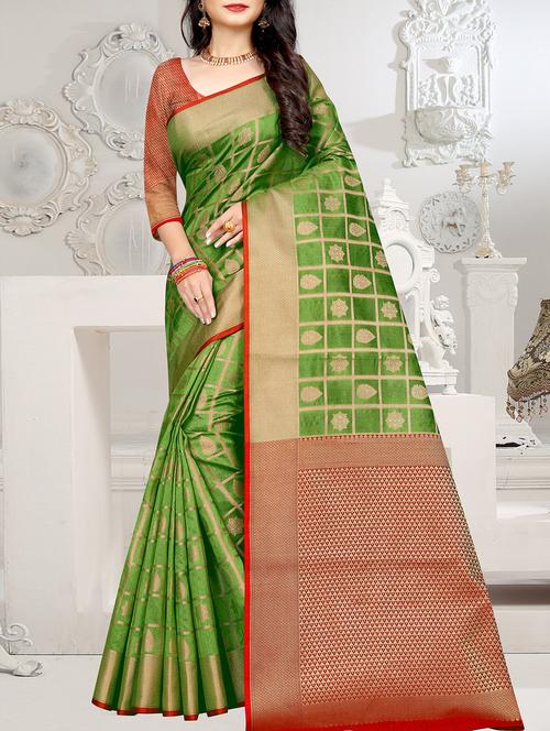 ethnic motif checkered saree with blouse - 15788595 - Very Small Image - 1