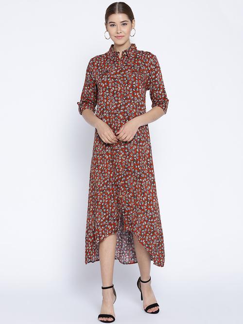 leaf print asymmetric shirt dress - 15788603 - Very Small Image - 1