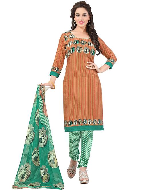 conversational printed unstitched churidaar suit - 15788692 - Very Small Image - 1