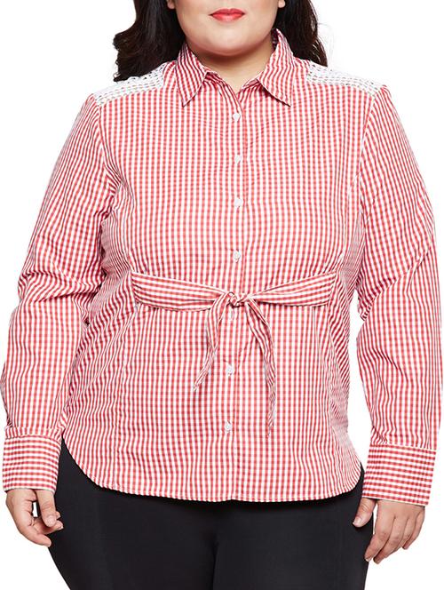 tie front checkered plus shirt - 15788940 - Very Small Image - 1
