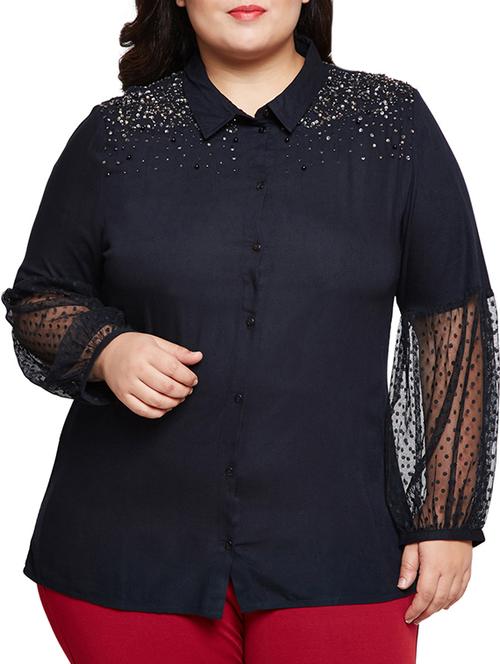 mesh paneled embellished plus tunic - 15788946 - Very Small Image - 1
