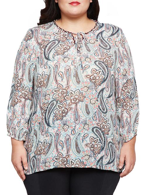 criss cross lace up paisley plus top - 15788965 - Very Small Image - 1