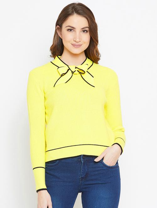 contrast piping bow neck ribbed top - 15790535 - Very Small Image - 1