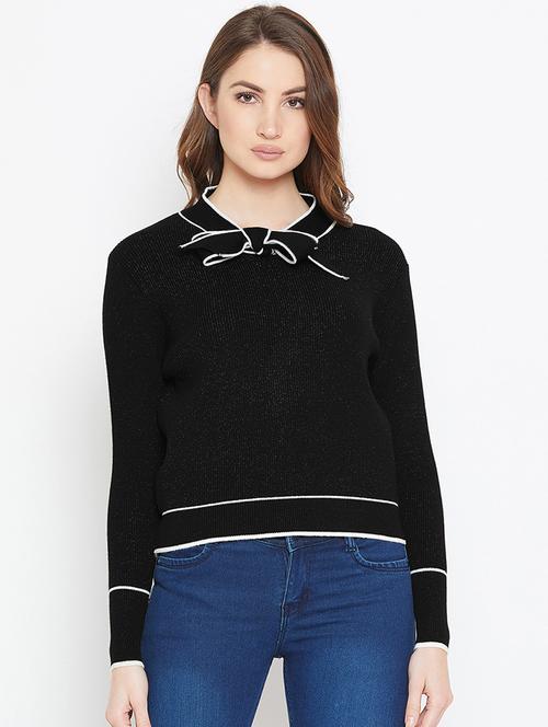 contrast piping bow neck ribbed top - 15790536 - Very Small Image - 1