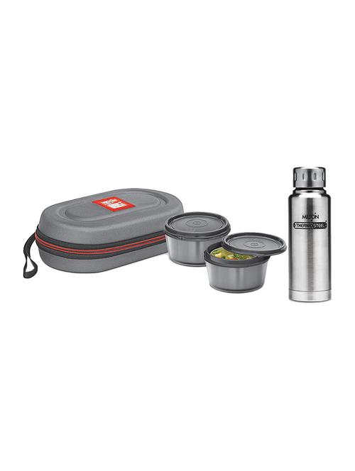 milton elfin thermosteel insulated steel bottle 300 ml with nutri lunch 2 container tiffin combo, grey - 15790683 - Very Small Image - 1