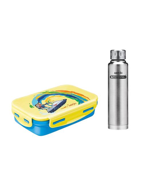 milton steelplain insulated tiffin with blue hot & cold elfin water bottle 500 ml combo - 15791091 - Very Small Image - 1