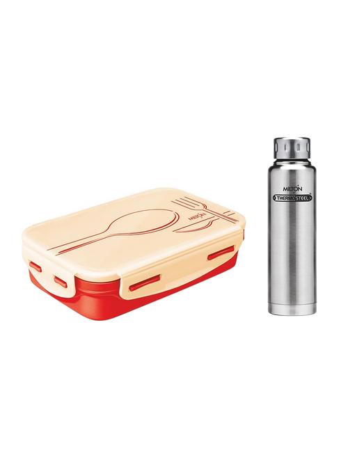 milton steelplain insulated tiffin with orange hot & cold elfin water bottle 500 ml combo - 15791092 - Very Small Image - 1