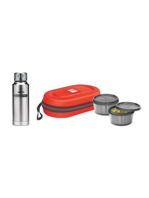 milton steelplain elfin thermosteel insulated steel bottle 300 ml with orange nutri lunch 2 container tiffin combo - 15791099 - Very Small Image - 1