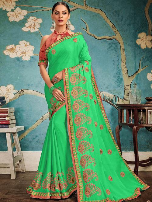floral embroidered saree with blouse - 15791154 - Very Small Image - 1