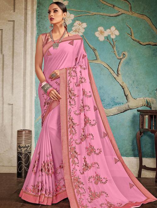 floral embroidered saree with blouse - 15791157 - Very Small Image - 1