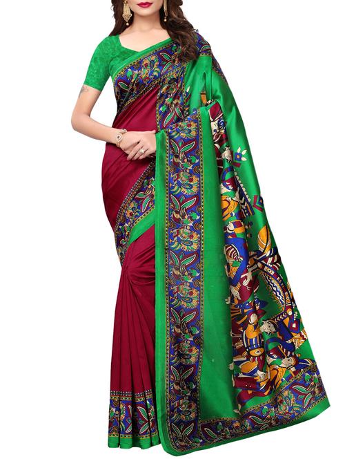 half and half ethnic motif printed saree with blouse - 15791171 - Very Small Image - 1
