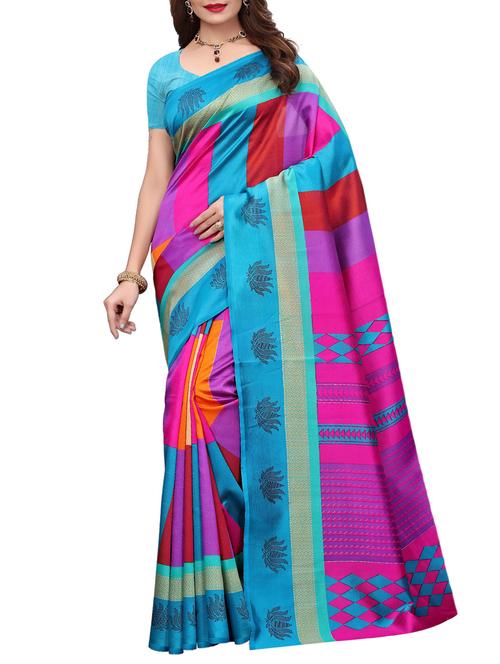 colorblock striped saree with blouse - 15791174 - Very Small Image - 1