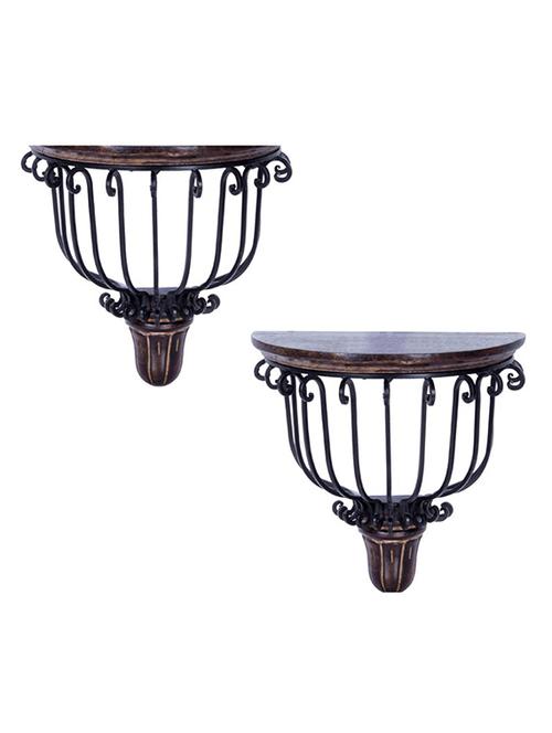 desi karigar brown beautiful wooden wall bracket - set of 2 - 15791513 - Very Small Image - 1