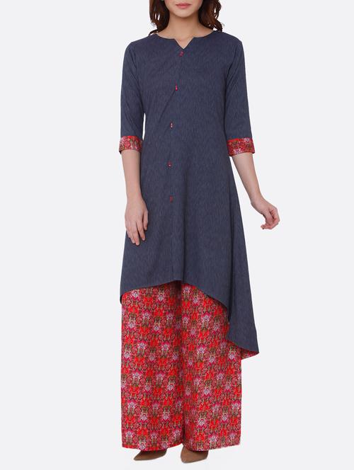 solid asymmetric kurta with palazzo set - 15791546 - Very Small Image - 1