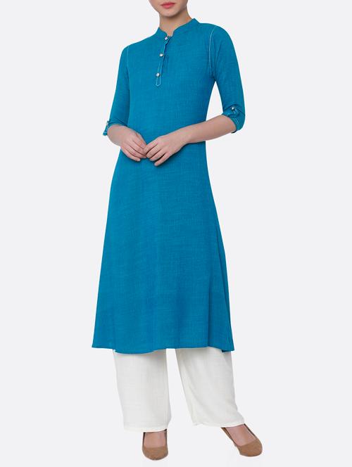 solid melange look kurta palazzo set - 15791559 - Very Small Image - 1
