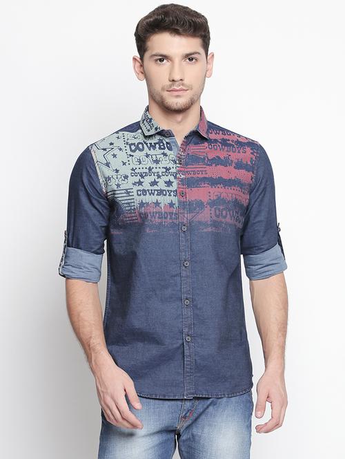blue printed casual shirt - 15791619 - Very Small Image - 1
