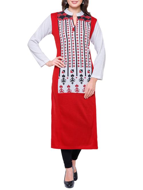 floral straight woolen kurta - 15791873 - Very Small Image - 1