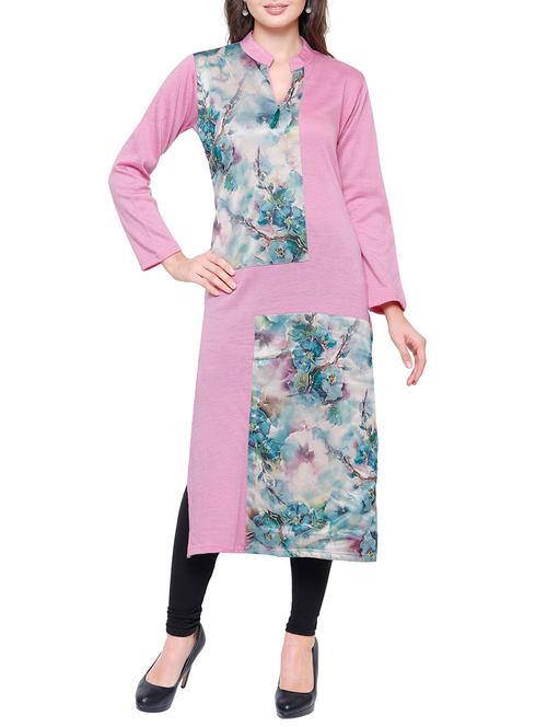 floral printed straight woolen kurta - 15791876 - Very Small Image - 1