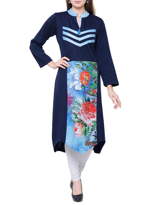 floral asymmetric woolen kurta - 15791897 - Very Small Image - 1
