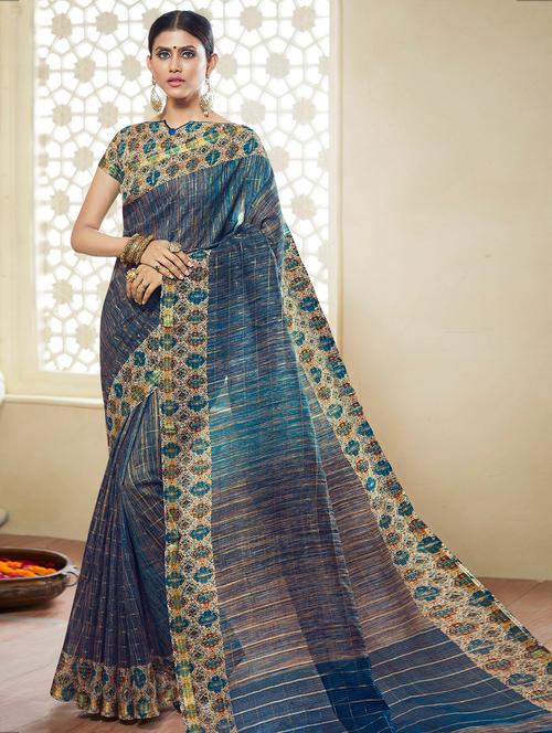 ethnic motif printed saree with blouse - 15792441 - Very Small Image - 1