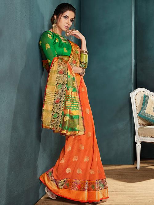 ethnic motif foil printed saree with blouse - 15793888 - Very Small Image - 1