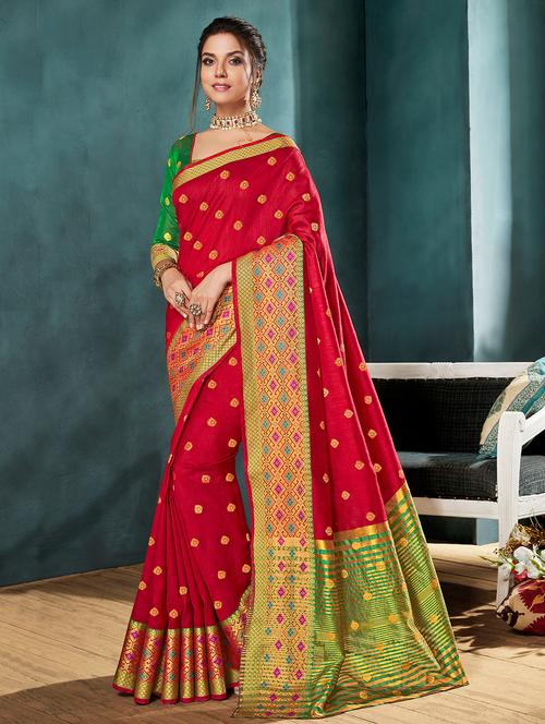 ethnic motif foil printed saree with blouse - 15793893 - Very Small Image - 1