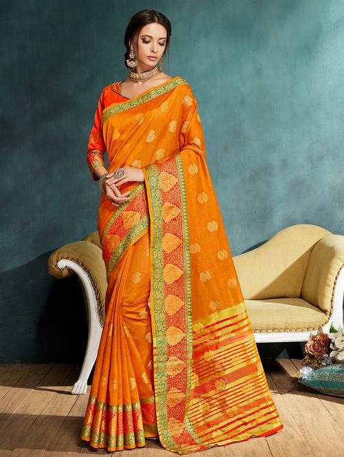 ethnic motif foil printed saree with blouse - 15793897 - Very Small Image - 1
