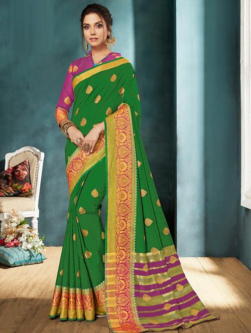 ethnic motif foil printed saree with blouse - 15793898 - Very Small Image - 1