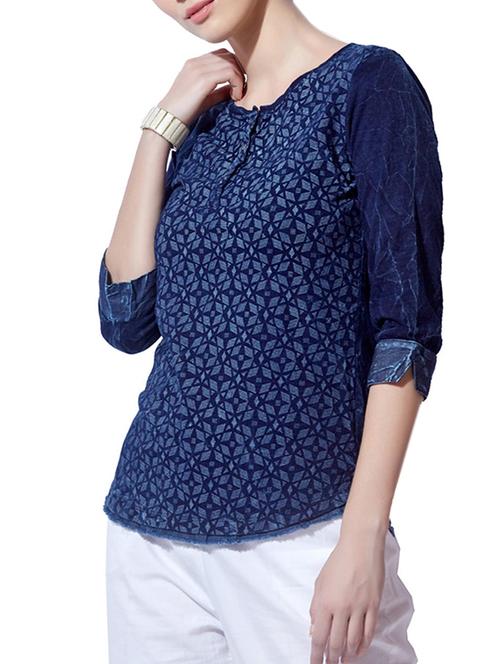 frayed hem geometric print top - 15794711 - Very Small Image - 1