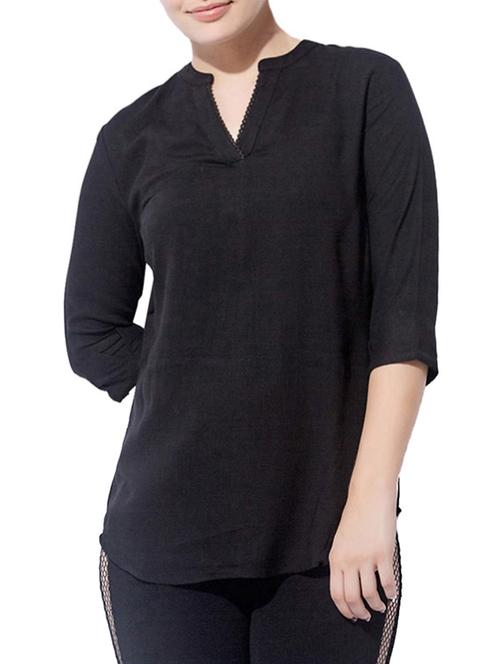 curved hem mandarin neck top - 15794732 - Very Small Image - 1