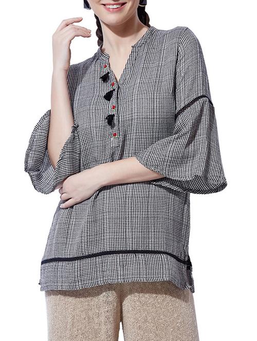 lace detail checkered tunic - 15794733 - Very Small Image - 1