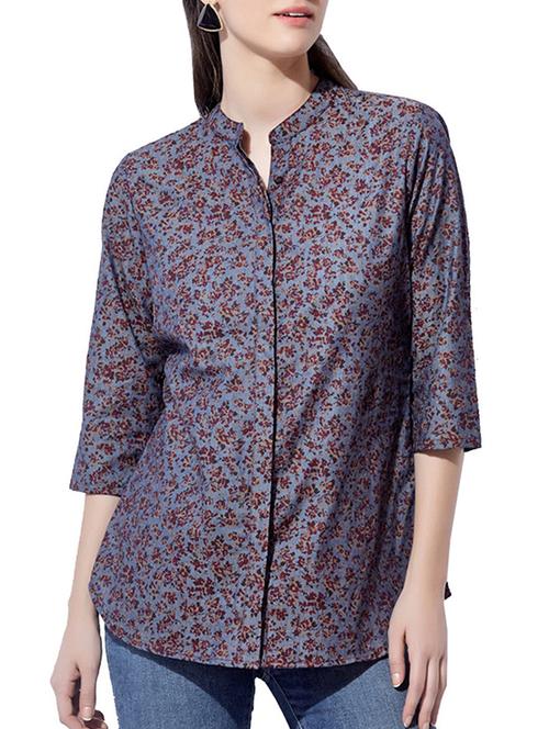 concealed placket ditsy floral top - 15794748 - Very Small Image - 1