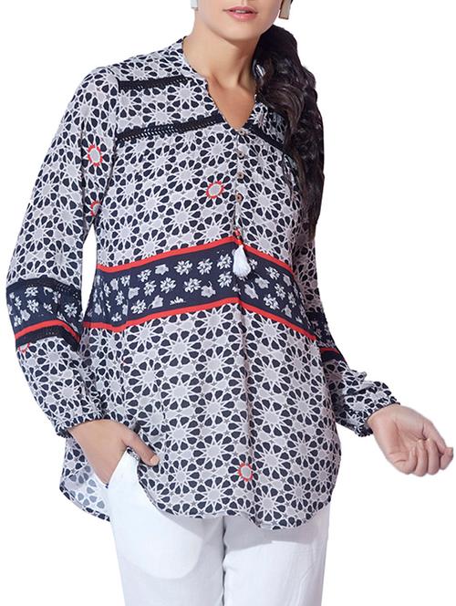 curved hem button detail tunic - 15794765 - Very Small Image - 1