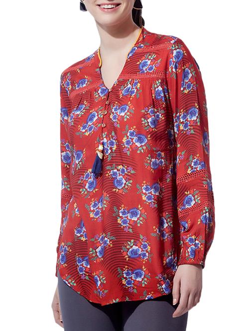 lace insert floral curved hem tunic - 15794767 - Very Small Image - 1