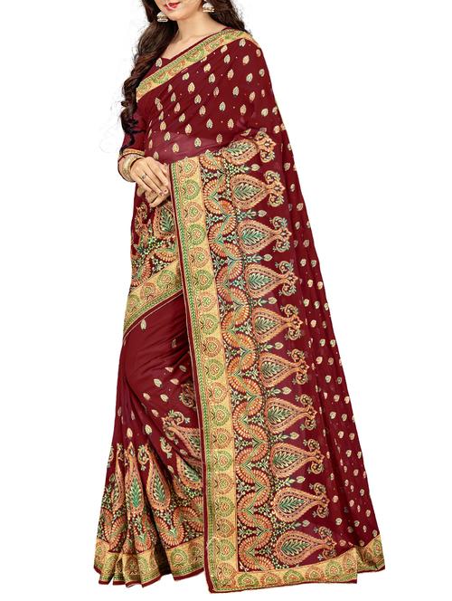 ethnic motif embroidered saree with blouse - 15794804 - Very Small Image - 1