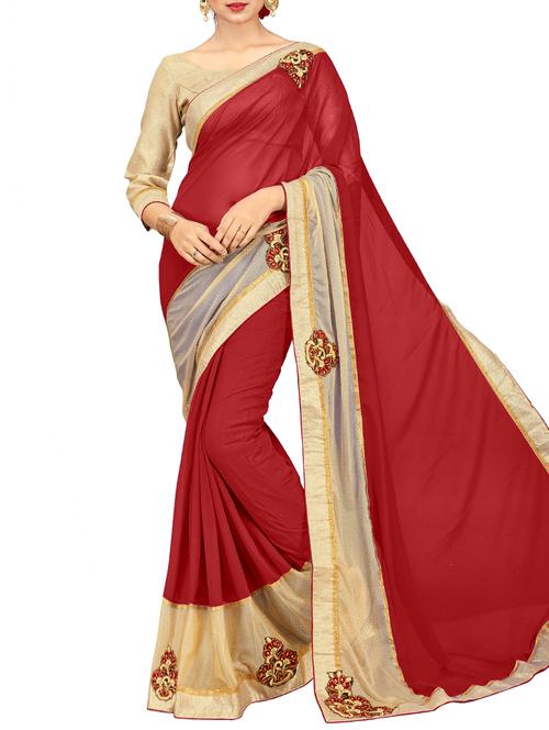 embroidered lace solid saree with blouse - 15794806 - Very Small Image - 1