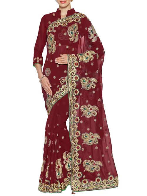 ethnic motif embroidered saree with blouse - 15794807 - Very Small Image - 1