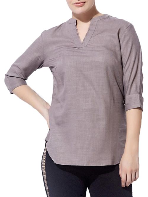 curved hem mandarin neck top - 15794831 - Very Small Image - 1