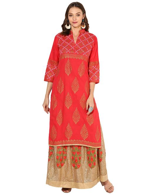 foil print straight kurta - 15794847 - Very Small Image - 1