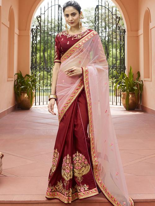 half & half embroidered saree with blouse - 15795070 - Very Small Image - 1