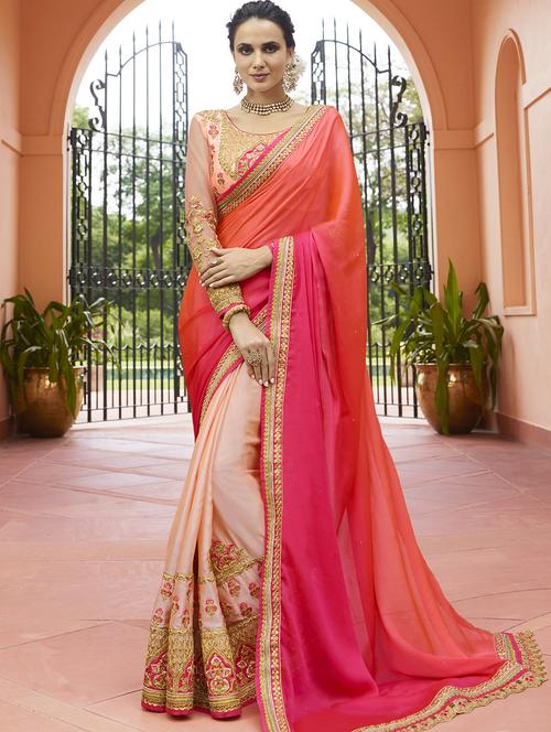 half & half embroidered saree with unstiched blouse with blouse - 15795071 - Very Small Image - 1