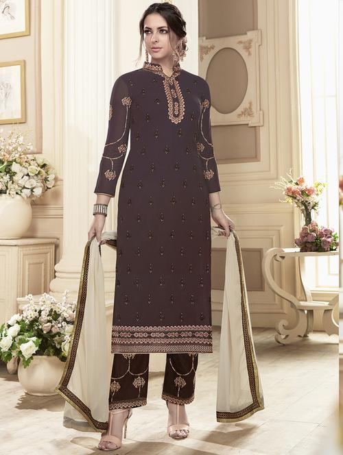 embroidered semi-stitched pant suit - 15795077 - Very Small Image - 1