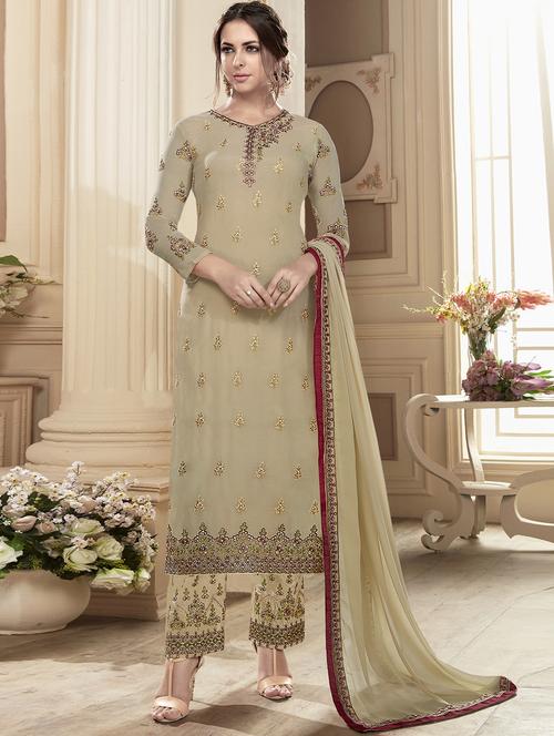 embroidered semi-stitched pant suit - 15795078 - Very Small Image - 1