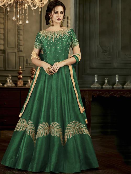 embroidered suits semi-stitched anarkali suit - 15795082 - Very Small Image - 1