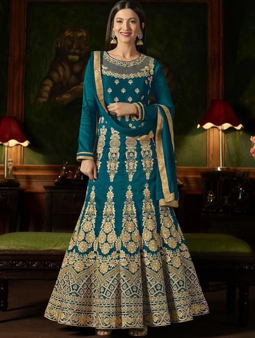 embroidered semi-stitched anarkali suit - 15795091 - Very Small Image - 1