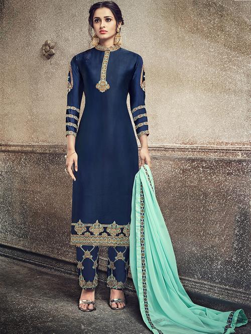 embroidered semi-stitched pant suit - 15795101 - Very Small Image - 1