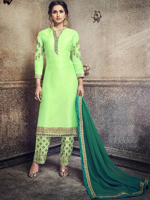 embroidered semi-stitched pant suit - 15795102 - Very Small Image - 1